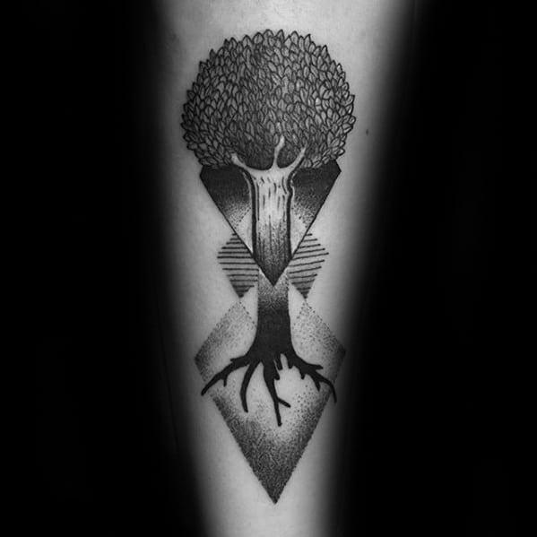 artistic-geometric-small-tree-tattoo-for-men-on-forearm