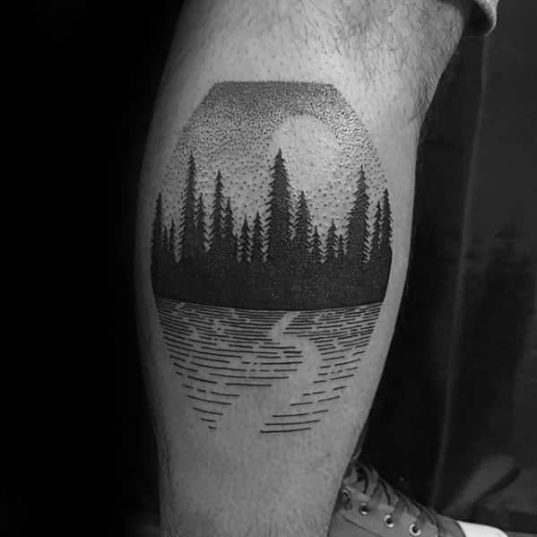 detailed-leg-calf-tree-forest-small-tattoo-ideas-for-men