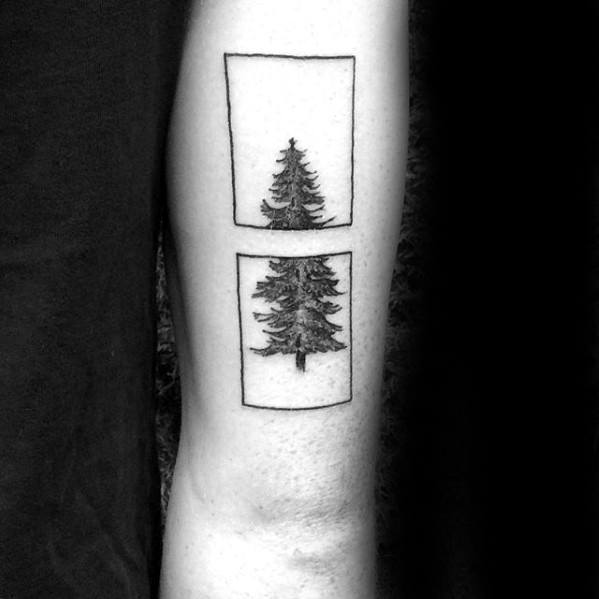 square-abstract-pine-tree-small-mens-back-of-arm-tattoo-designs