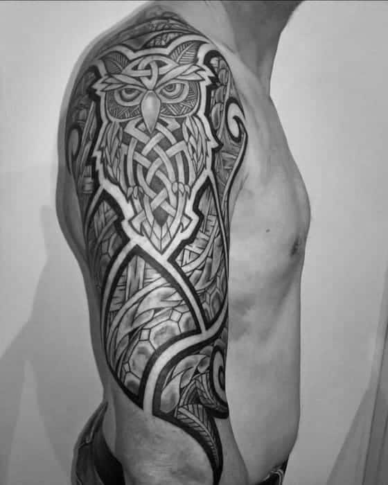 celtric-tribal-owl-mens-half-sleeve-tattoos