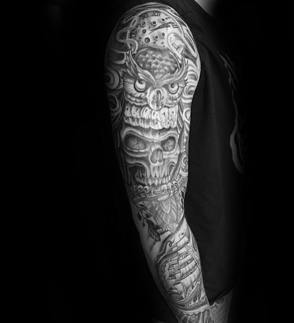 full-arm-sleeve-owl-skull-male-shaded-tattoo-design-inspiration