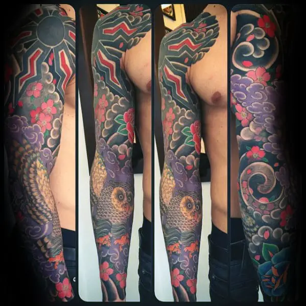 japanese-owl-full-arm-sleeve-tattoos-for-guys