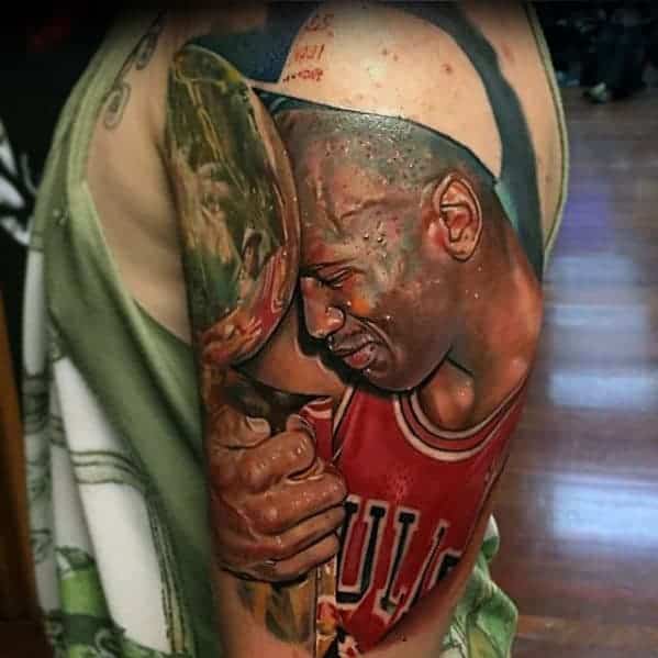 jordan-with-trophy-mens-realistic-3d-half-sleeve-tattoos