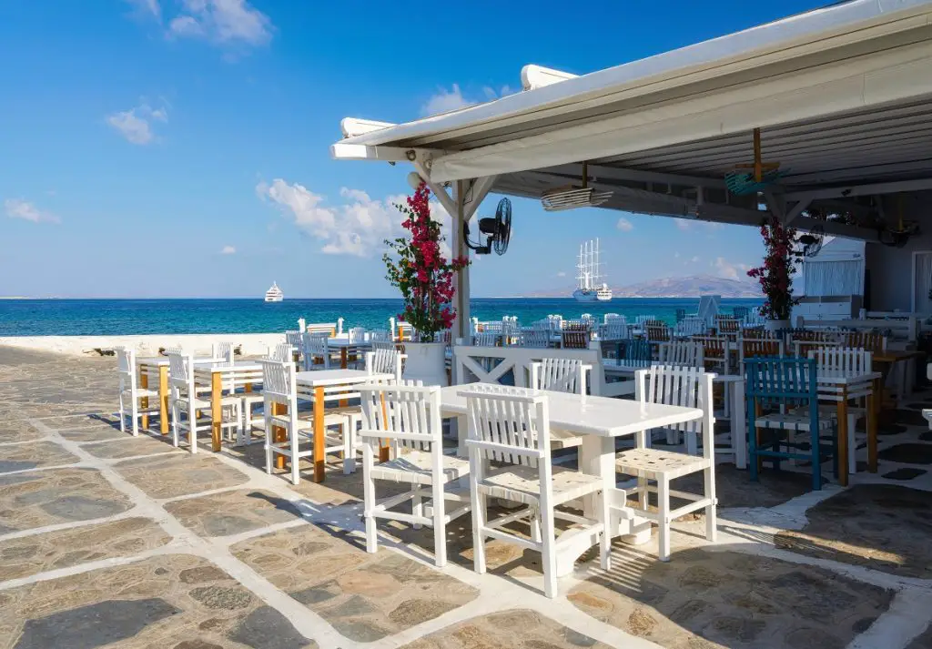 A restaurant overlooking Little Venice, Mykonos
